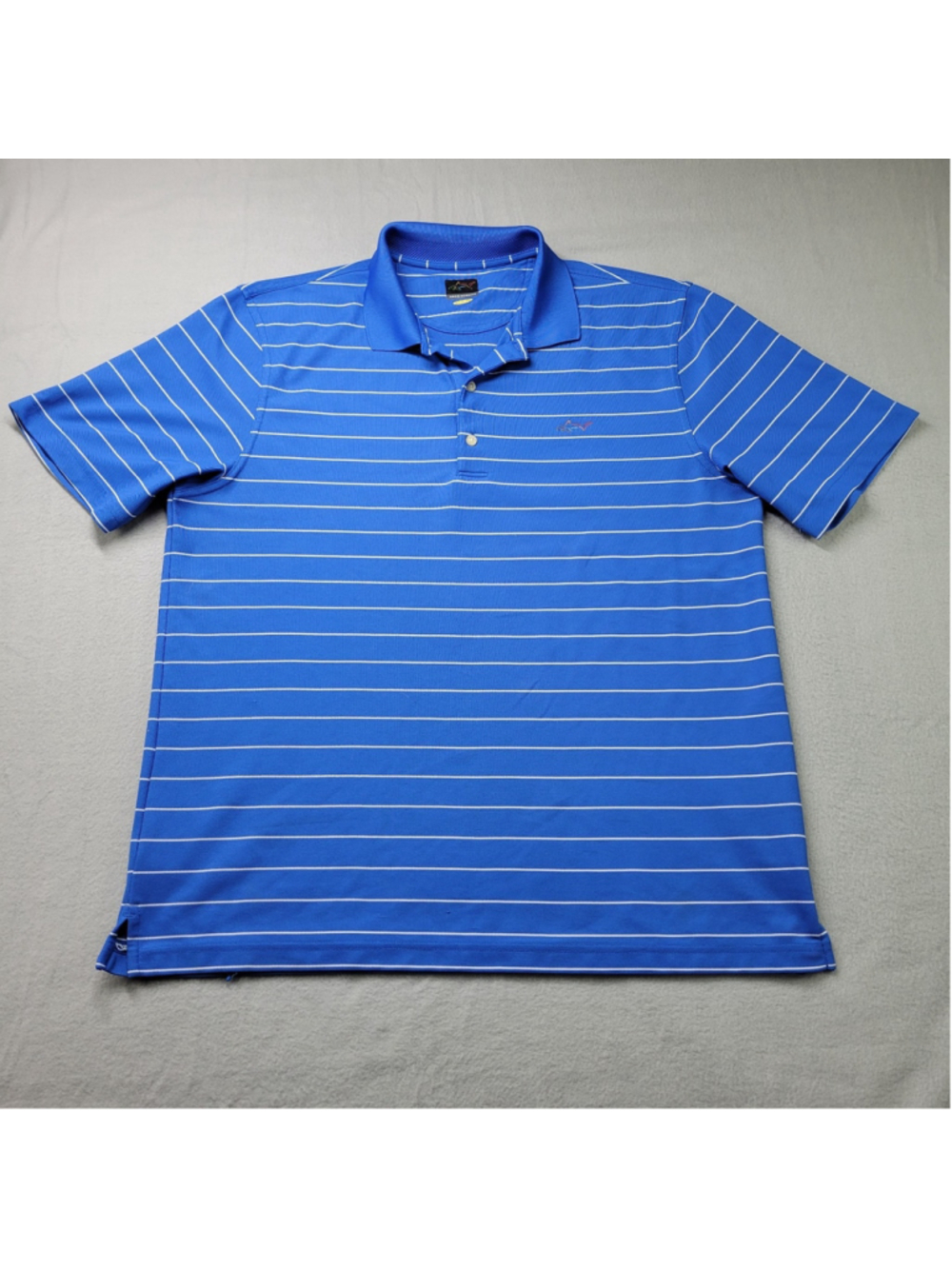 Greg Norman Polo Shirt Mens Size XL Blue Striped Golf Performance Polyester